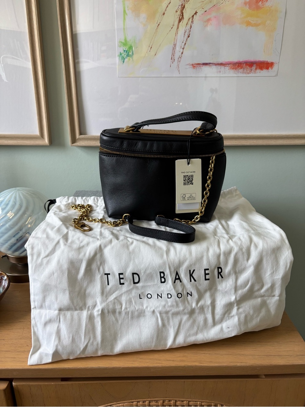 MUST GO BY JUNE 7! Ted Baker Black Mini Top-Handle Vanity Bag with Gold Hardware